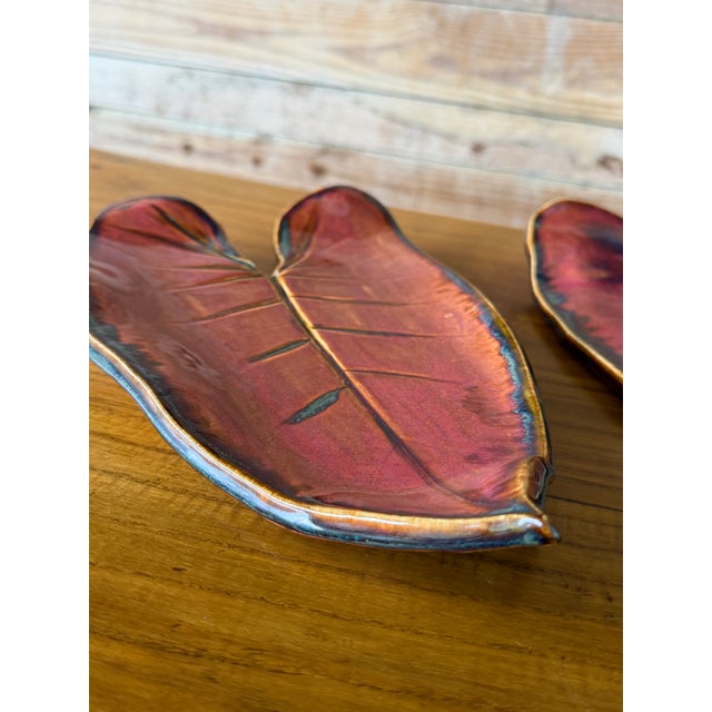 Ceramic Pair of Contemporary Studio Pottery Leaf Form Trays Signed 2017 For Sale - Image 7 of 12