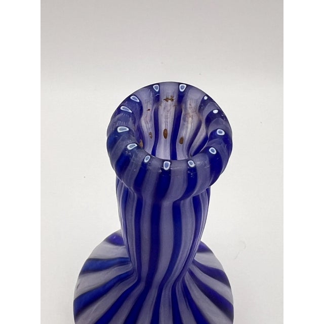 Mid-Century Modern Blue and White Stripe Venetian "Zanfirico" Vase For Sale - Image 3 of 5