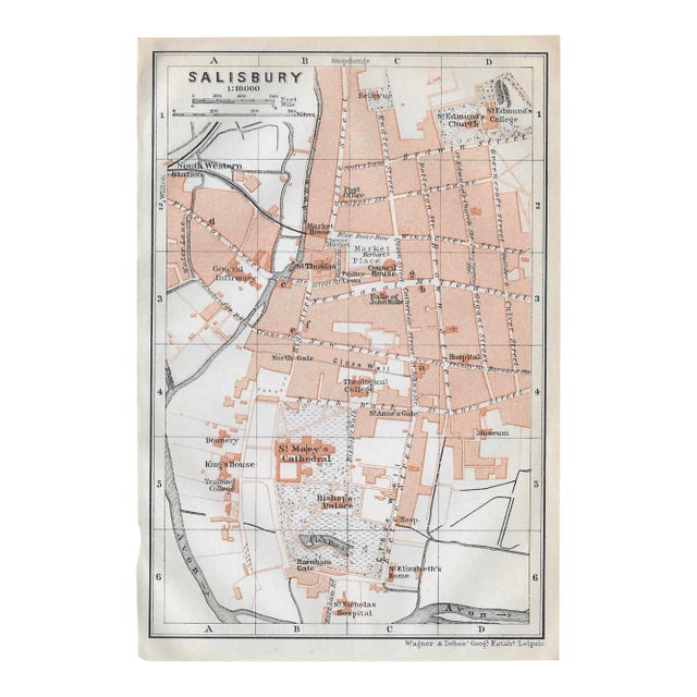 1910 Antique Map of Salisbury England For Sale