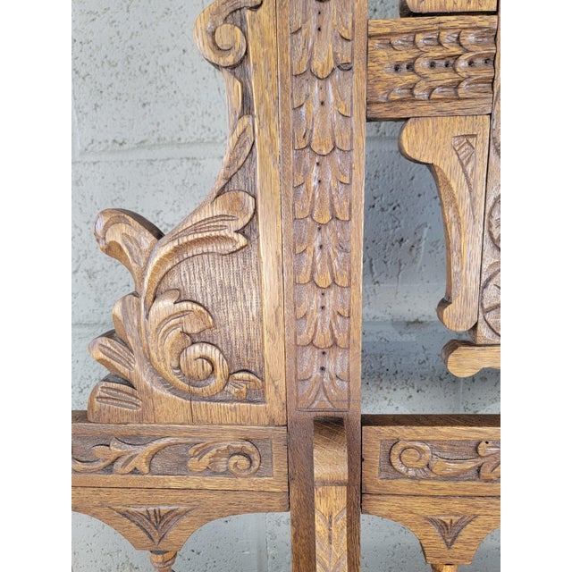 Antique Hall Tree Carved Oak Victorian Gothic Revival Ca. 1895-1915 For Sale - Image 12 of 18