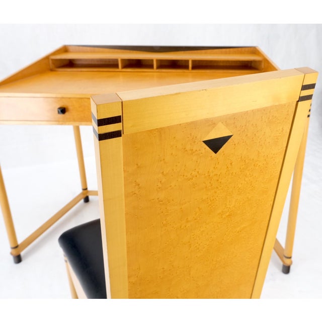 Birds Eye Maple Italian Art Deco Style Low Profile Desk w/ Leather Chair - A Pair For Sale - Image 9 of 12