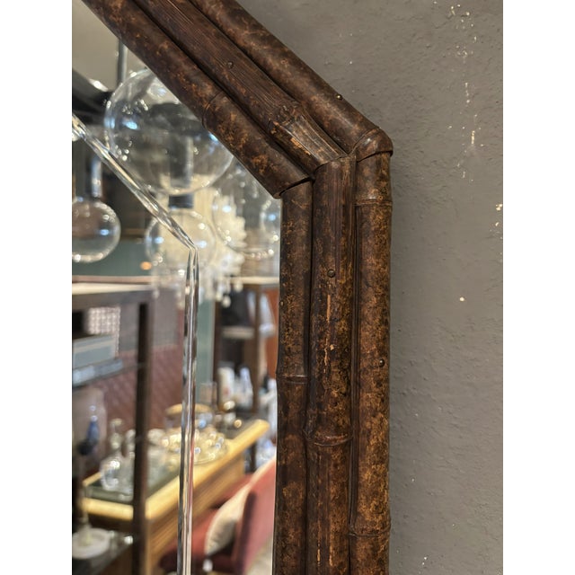 Vintage Bamboo Beveled Mirror For Sale - Image 4 of 4