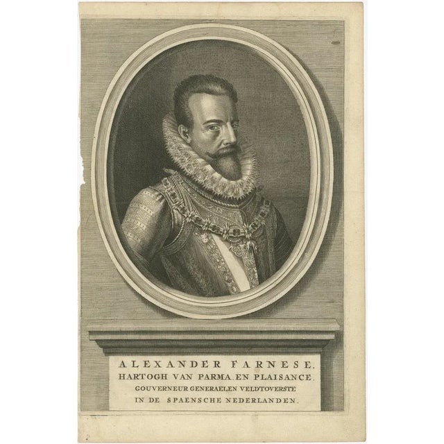 Antique Portrait Alexander Farnese – Spanish Netherlands Governor, c. 1750 This finely executed 18th-century etching...