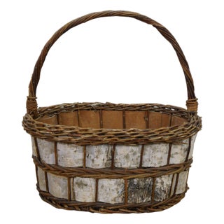 Vintage Woven Bark Country Farmhouse Harvest Gathering Basket 18" For Sale