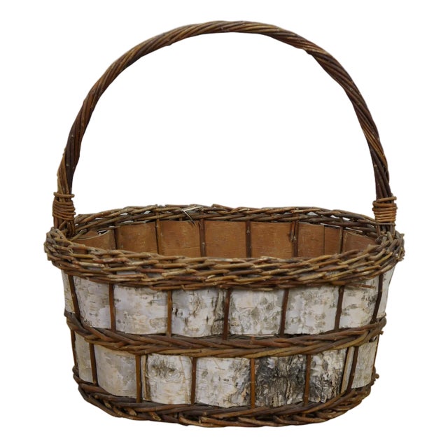 Vintage Woven Bark Country Farmhouse Harvest Gathering Basket 18" For Sale