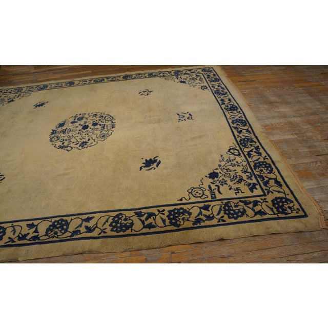 Traditional Wonderful Beige and Blue Color With Small Florid Design Antique Chinese Peking Rug For Sale - Image 3 of 8