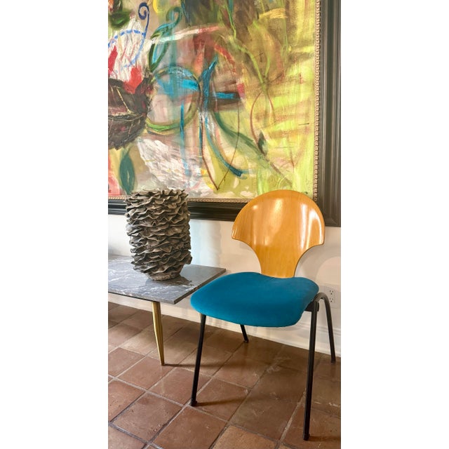 Vintage Postmodern Stacking Chair From Germany’s Kusch+Co, 1980s With Newly Upholstered Teal Faux Mohair Seat For Sale - Image 12 of 12