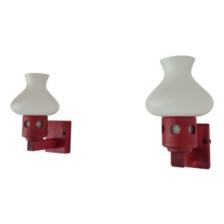 Vintage Wall Lamps in Wood and Opaline Glass from Vitrika, Denmark, 1960s, Set of 2 For Sale