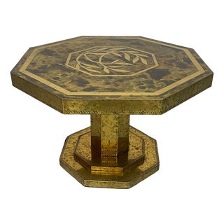 Mid-Century Octagonal Brass and Burl Veneer Coffee Table, 1970s For Sale