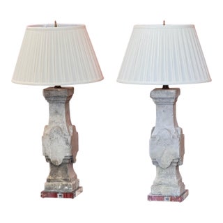 Mid 20th Century Stone Baluster Lamps on Lucite Bases - a Pair For Sale