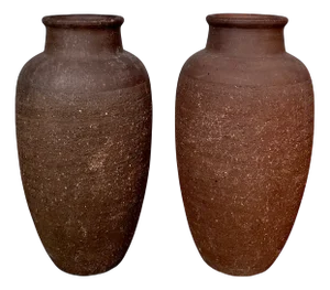 Large Handcrafted Amphora-Shaped Terracotta Ceramic Floor Vases, Germany 1950s, Set of 2
