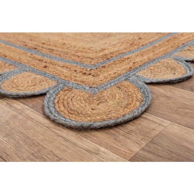 Grey Trim Jute Scallop Braided Handmade Rug - 9'x12' For Sale - Image 9 of 11
