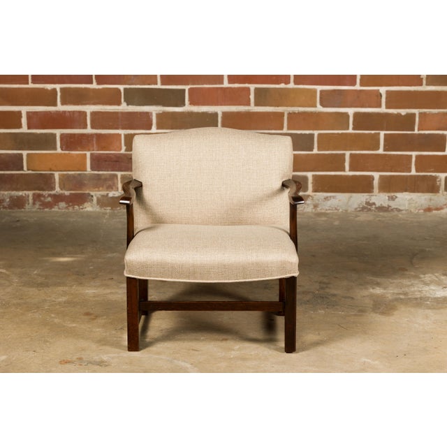 English 1900s Wooden Child's Chair with Serpentine Arms and Custom Upholstery For Sale - Image 9 of 12