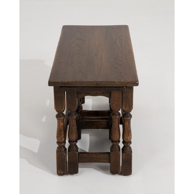 Mid-Century Modern Set of 3 French Oak Nesting Tables, Circa 1970 For Sale - Image 3 of 14