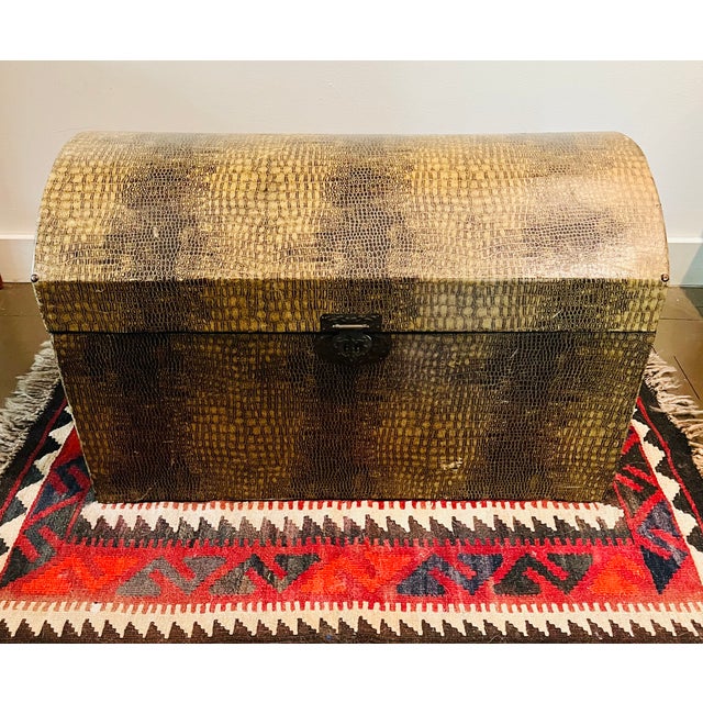 Brass Vintage Trunk Storage Chest W/Faux Crocodile Finish For Sale - Image 8 of 12