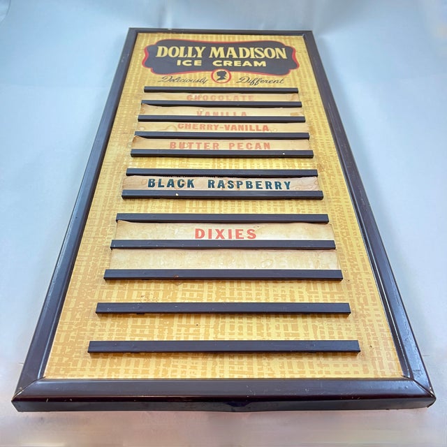1940s 1040s Printed Tin Dolly Madison Ice Cream Flavor Board For Sale - Image 5 of 11