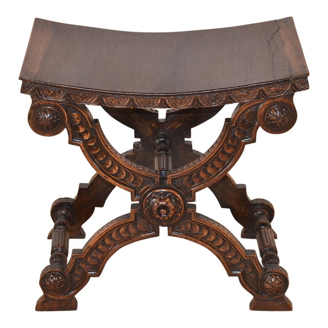 19th Century English Walnut Savonarola Stool For Sale