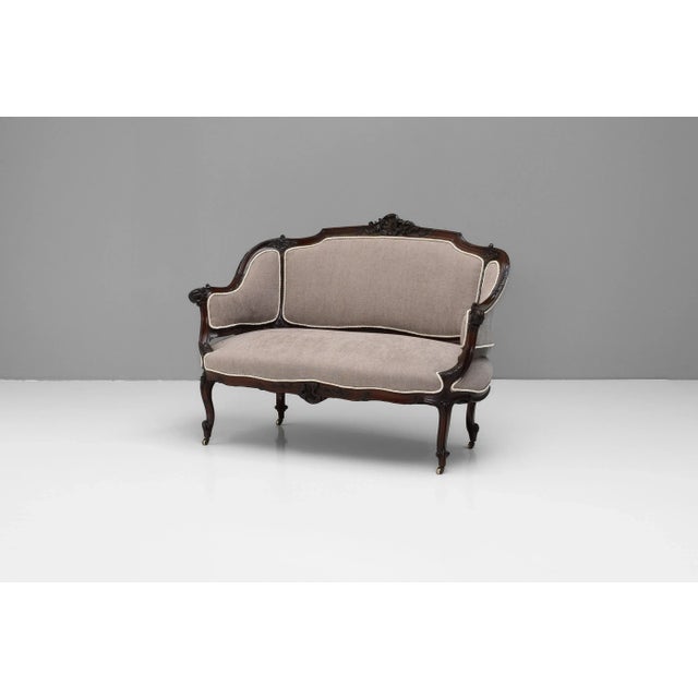 Beige Fabric & Rosewood Sofa, 1890s For Sale - Image 8 of 8