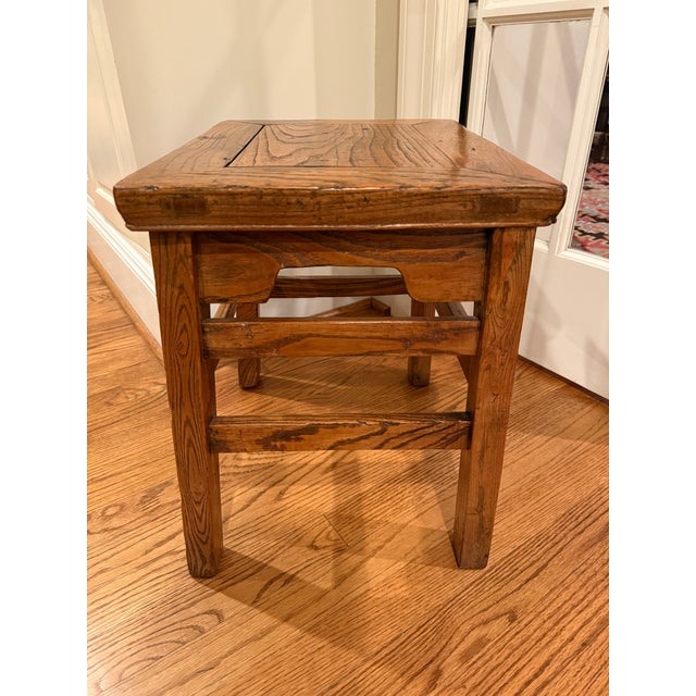 19th Century Antique Chinese Hardwood Elm Low Side Table / Stool For Sale - Image 5 of 17