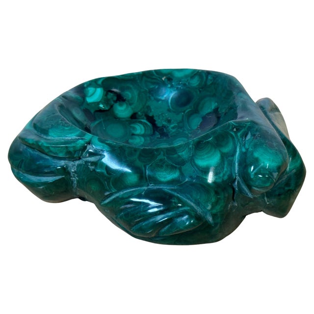 Dark Green Chinese Carved Malachite Scholar’s Brush Washer in the Form of a Lotus Leaf For Sale - Image 8 of 11
