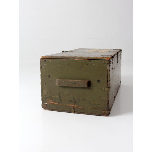 Farmhouse Wwii Military Storage Wooden Crate Trunk For Sale - Image 3 of 16