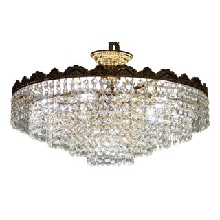 Brass and Lead Crystal Ten-Light Chandelier, 1970s For Sale