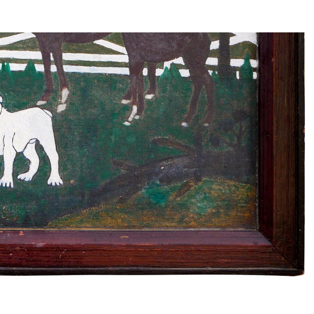 Textile Abstract Folk Art Western Figurative Painting of a Cowboy, Horses, and a Dog, Early 20th Century For Sale - Image 7 of 10