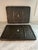 Pair of Vintage Midcentury Bamboo Platter Trays. Woven diamond pattern made from split dark bamboo.