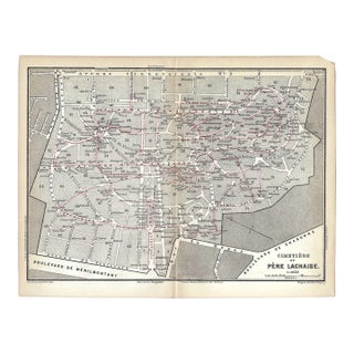 Antique Pere Lachaise Paris Cemetery Map For Sale
