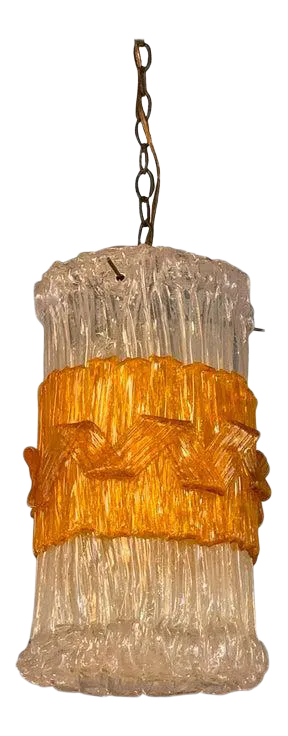 Mid-Century Brutalist Lucite Cylinder Pendant Light