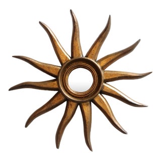 Vintage Giltwood Sunburst Soleil Convex Wall Mirror For Sale