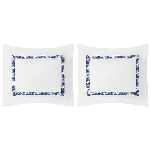 Hamburg House Greek Key Standard Sham in Navy - a Pair For Sale - Image 4 of 4