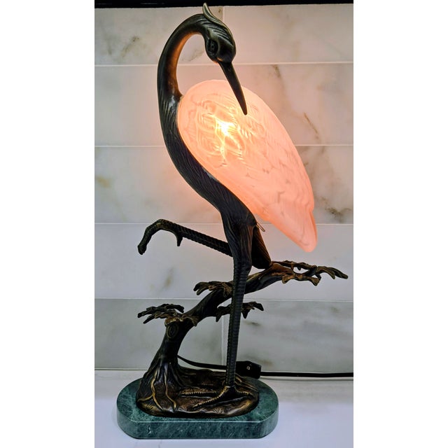 1996 Tin Chi Heron Art Glass Lamp for Andrea by Sadek on Green Marble Base For Sale In Dallas - Image 6 of 14