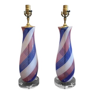 Dino Martens for Toso Filigrana Swirl Murano Lamps - A Pair For Sale