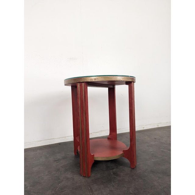 Art Deco Red Lacquered Side Table with Glass Top, 1930s For Sale - Image 3 of 7