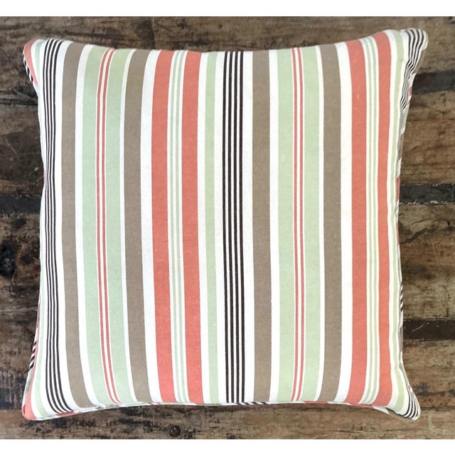 Green Vintage Tilton Fenwick for Duralee Striped Cotton Throw Pillow For Sale - Image 8 of 14