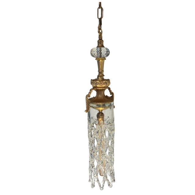 Mid 20th Century Murano Open Clear Lattice Cylinder Ormolu Pendant Light For Sale - Image 9 of 18