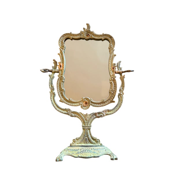 Bronze Verdigris Patina Brass Vanity Mirror For Sale - Image 8 of 13