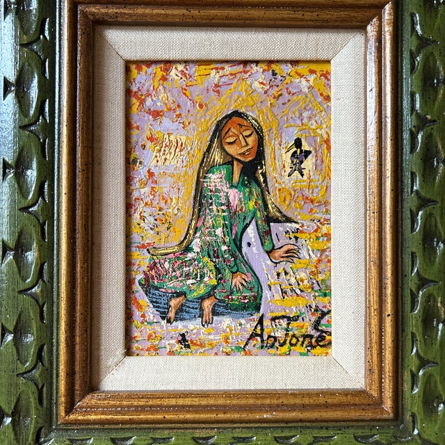 Abstract Vintage Mid Century Abstract Oil Painting of a Woman With Long Hair For Sale - Image 3 of 8