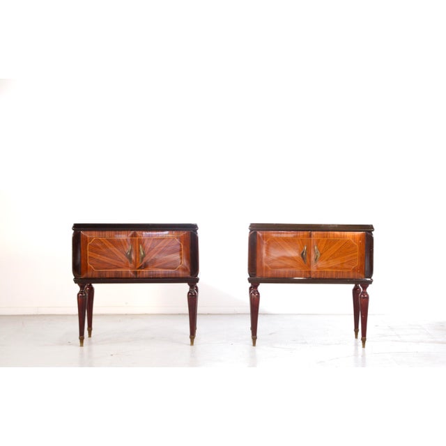 Italian Walnut Burl and Brass Nightstands, 1960s, Set of 2 For Sale - Image 11 of 11