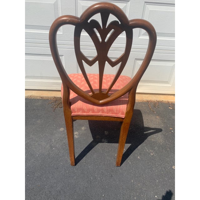 Brown Set of 4 Hepplewhite-Style Shield-Back Dining Chairs With Coral Jacquard Upholstery, C. Mid-20th Century For Sale - Image 8 of 10