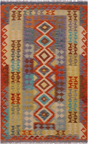 1990s Contemporary Kilim Beige/Gray Hand-Woven Wool Rug - 3'5 X 6'6