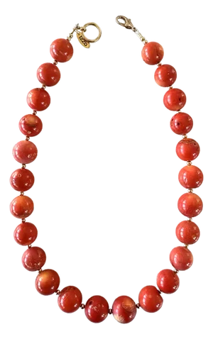 Coral Beaded Necklace With Gold Spacer Designed by Matthew Izzo