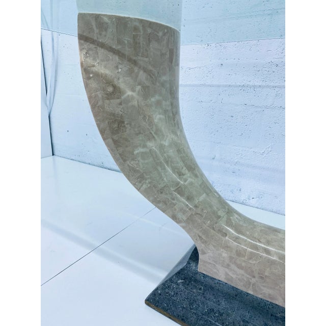 Tan Maitland Smith Tessellated Stone Console Table With Beveled Glass Top For Sale - Image 8 of 13
