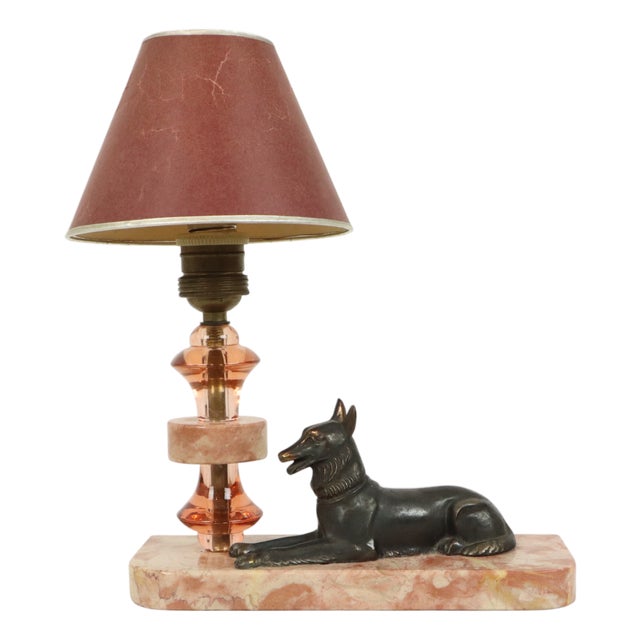 French Art Deco Table Lamp in Pink Marble Glass, 1930s For Sale