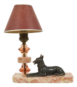 French Art Deco Table Lamp in Pink Marble Glass, 1930s