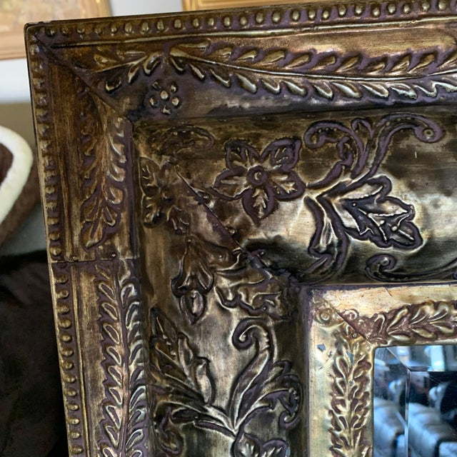 Vintage Inspired Ornate Gold Tone Pressed Tin Mirror For Sale In Los Angeles - Image 6 of 10