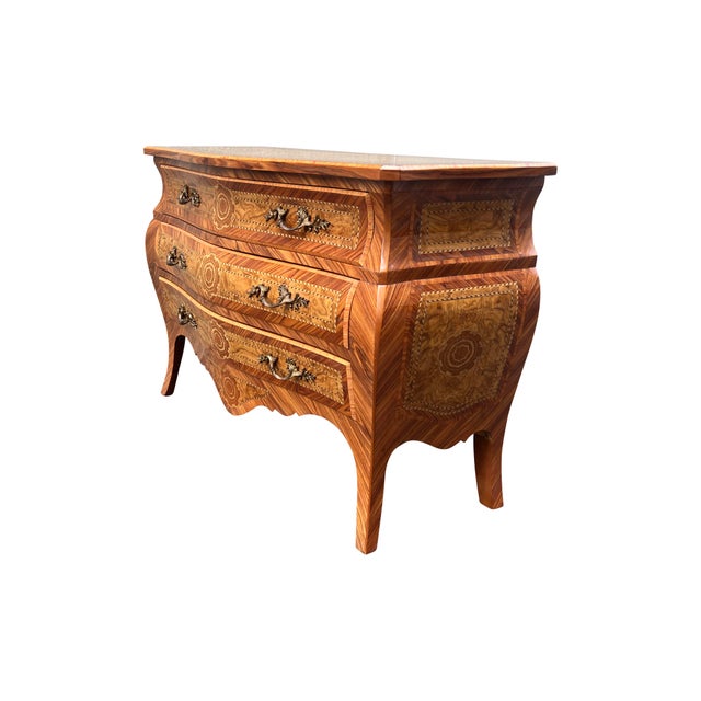 Late 20th Century French Louis Xv Style Marquetry Bombe Chest Dresser For Sale - Image 11 of 17