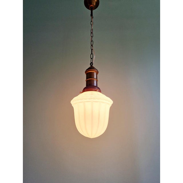 Art Deco Pendant Light in Molded White Pressed Glass, 1920s-1930s For Sale - Image 4 of 15