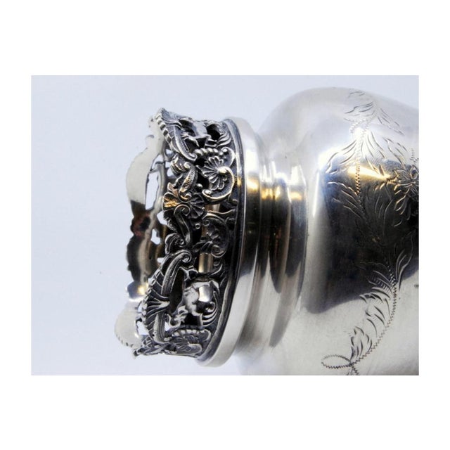 Metal Silver Pot with Support Feet and Rim with Cut-Out Grate For Sale - Image 7 of 9